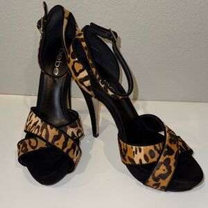 Bebe Leopard Print Strappy Heels